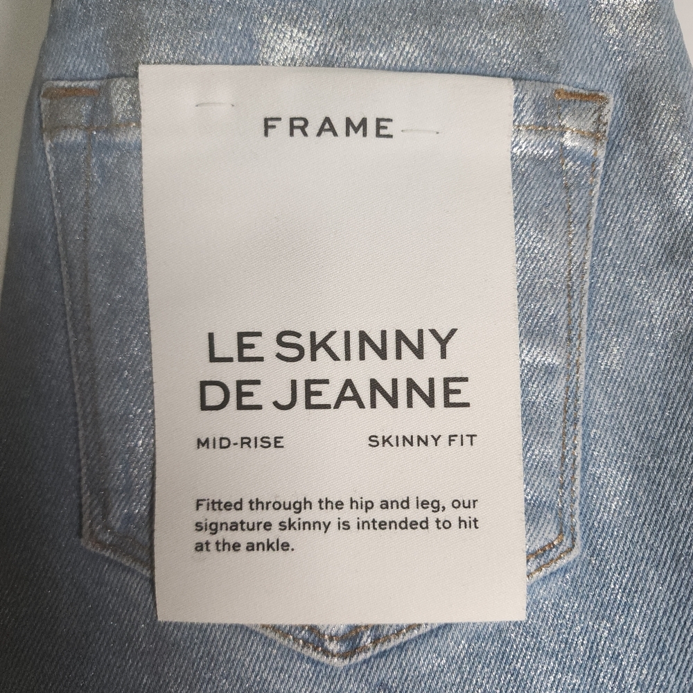 FRAME Le Skinny de Jeanne Metallic Chrome Coated Jeans Silver Skinny Size 24 - Picture 9 of 15